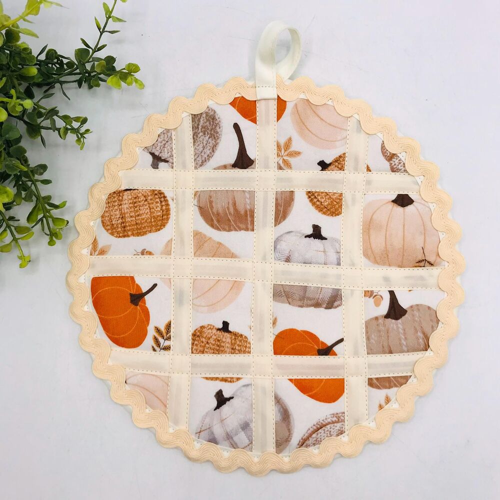 Pie Trivet Hotpad Pumpkin Pie Neutral Orange Cream Boho Cotton Machine Washable
